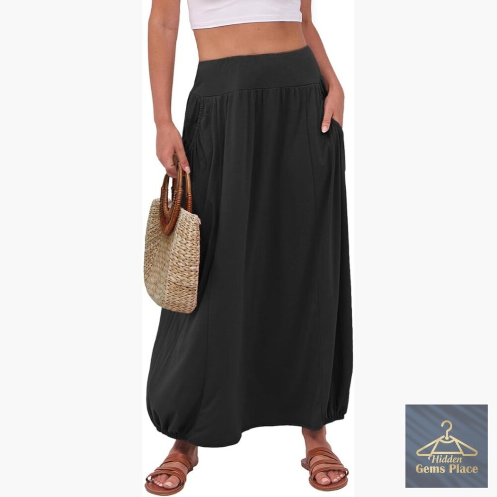 Maxi Skirt High Waisted Boho Flowy Long Summer Skirt Loose Fit